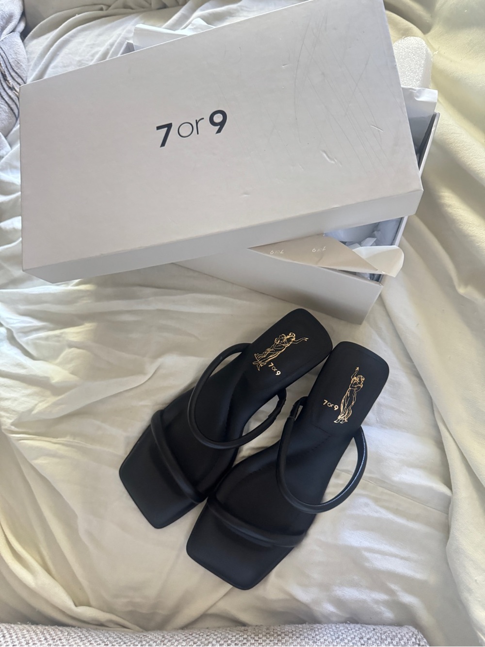 7 or 9 Black leather  Square-Toe Strappy Heeled Sandals